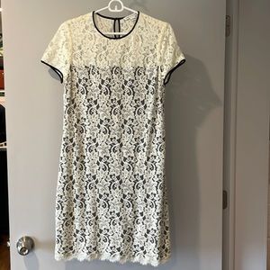 Diane von Furstenberg cream lace with black dress, size 8